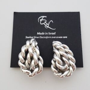 E&L Israel Sterling Silver Electroform Braided Earrings